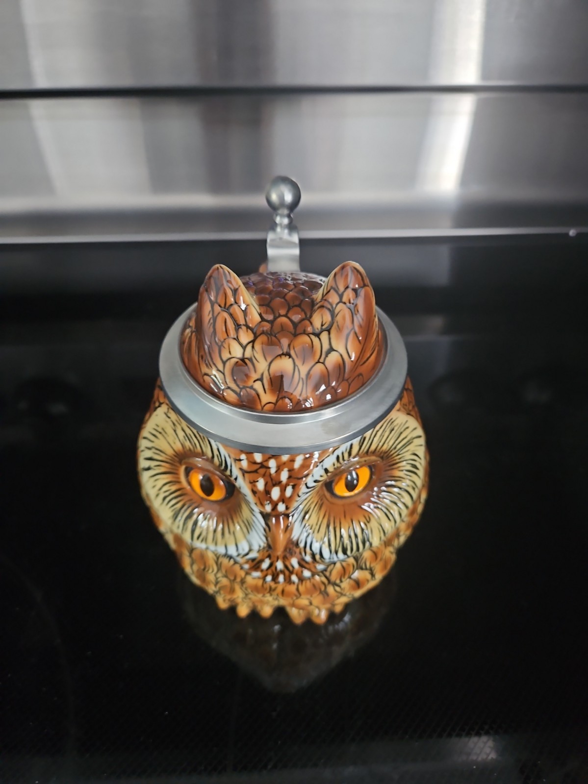 Vintage OWL Figural German Lidded Stein 5.75