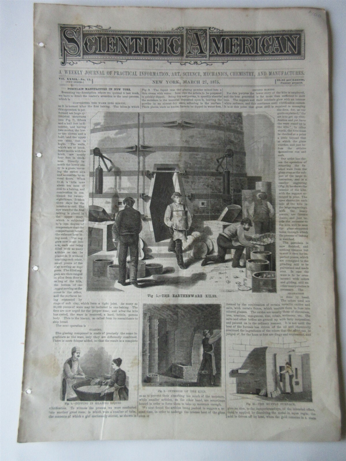 1875 Scientific American March 27 Earthenware Kilns 