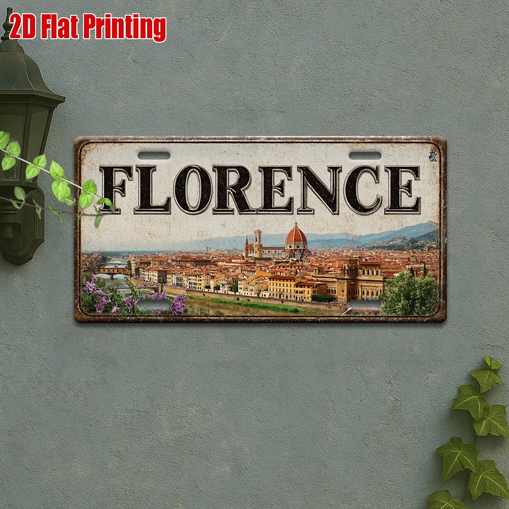 Vintage Metal Sign Florence Aluminum License Plate 12x6 Inches Outdoor Decor