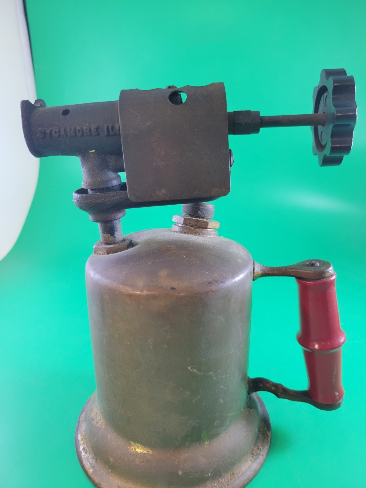 Antique Red Handle Turner Brass Gas Blow Torch Model 206A Sycamore Untested