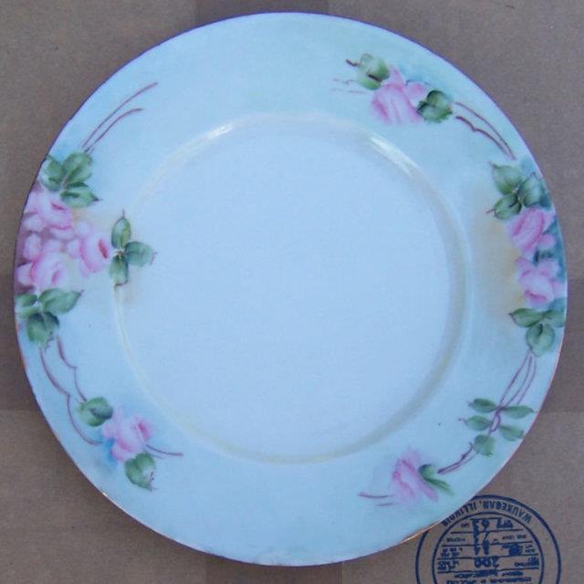 Pink Roses Green Leaves Germany Vintage Handpainted Decorative Plate