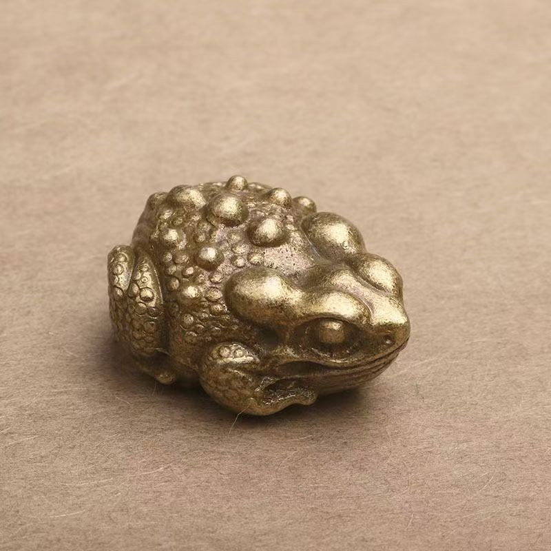 Solid Brass Toad Figurine Mini Frog Statue Vintage Desk Ornament Decor