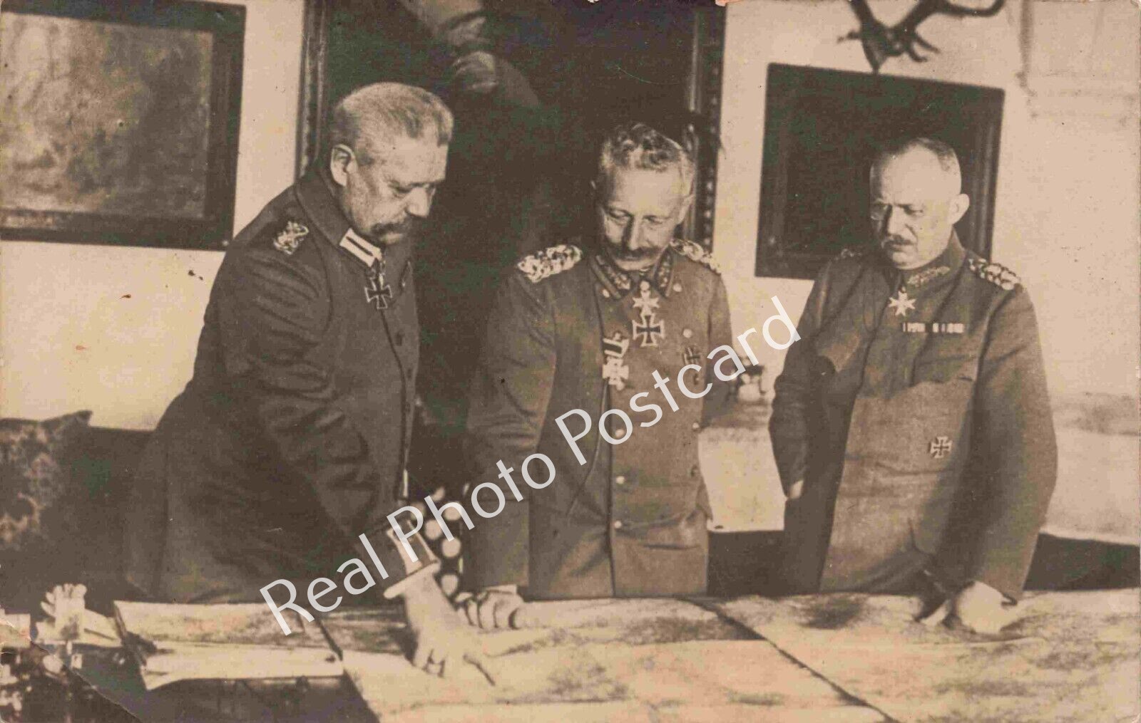 RPPC Scarce Kaiser Wilhelm with Hindenburg & Ludendorff 1917 WWI Postcard