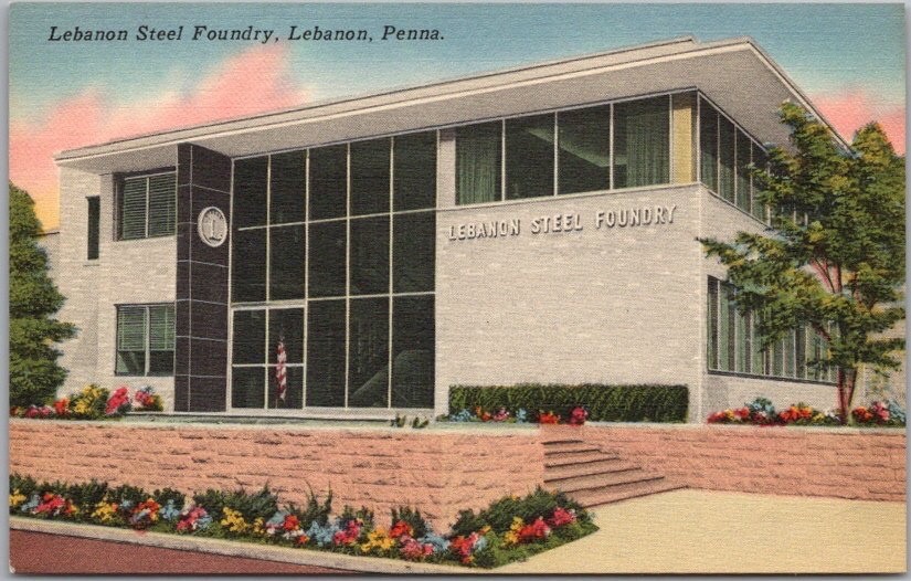 c1940s LEBANON, Pennsylvania LINEN Postcard LEBANON STEEL FOUNDRY Office Bldg.