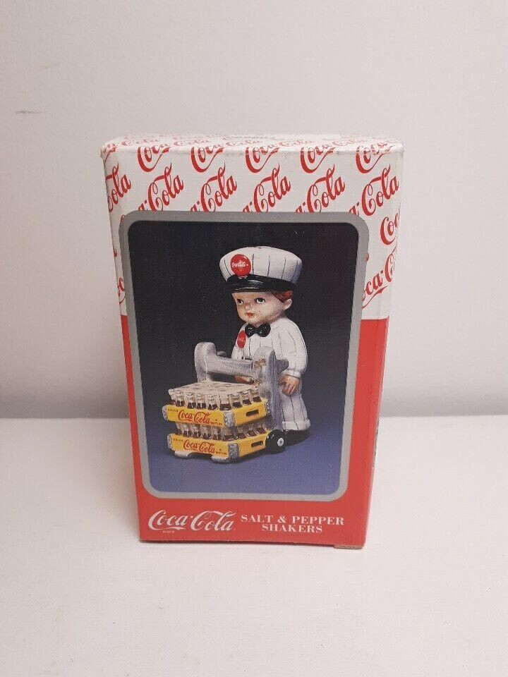 Coca Cola Deliveryman With Cart Salt And Pepper Shakers New In Box
