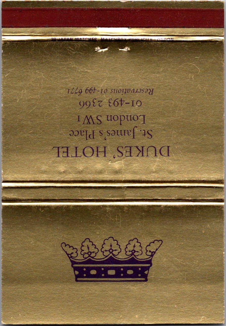 Dukes\' Hotel London St. James\'s Room Vintage Large Matchbook Cover 4ML2-8