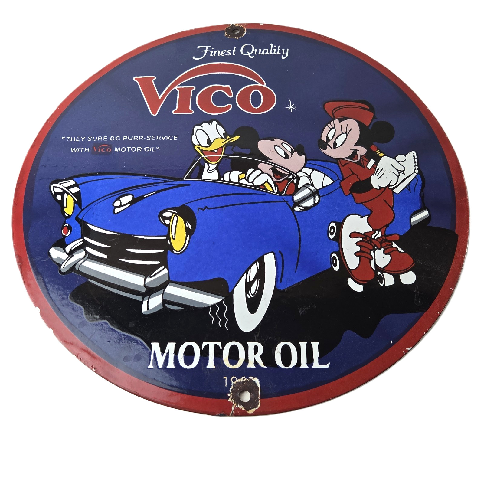 Vintage Vico Motor Oil Sign - Porcelain Walt Disney Gasoline Pump Plate Sign