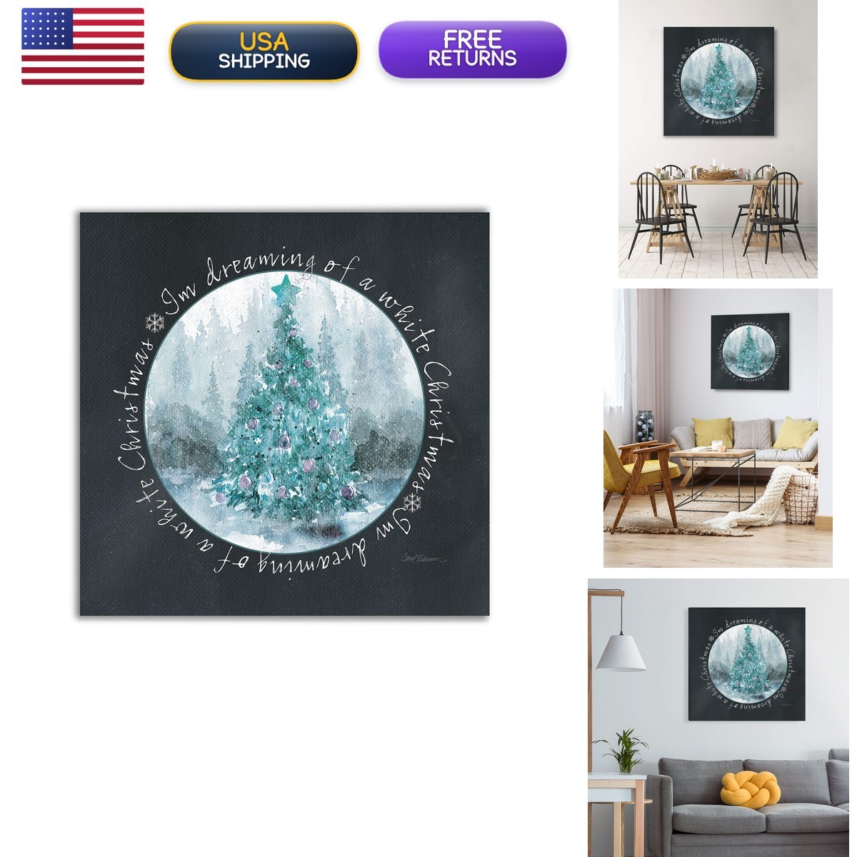 Renditions Gallery White Christmas Wrapped Canvas Wall Art, 24x24