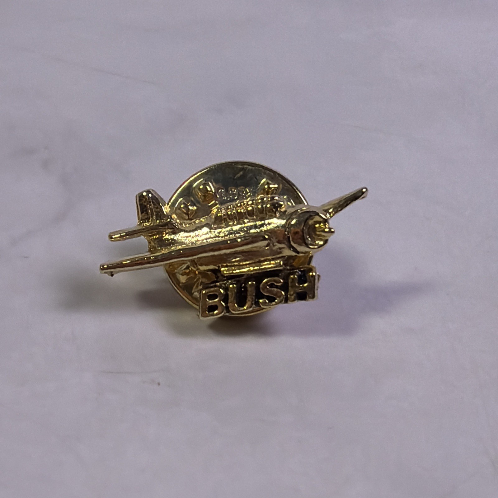 Vintage George Bush Lapel Pin Gold Tone Fighter Plane Campaign Brooch