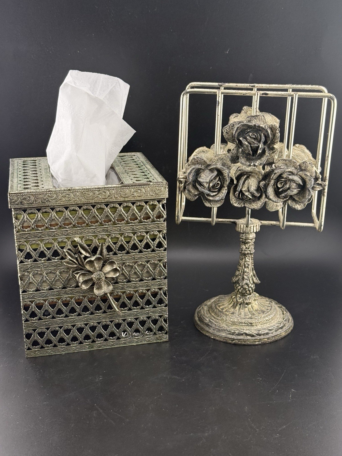 VTG Hollywood Regency Style Ormolu Silver Metal Towel And Tissue Box Holder VTG Hollywood Regency Style Ormolu Silver Metal Towel And Tissue Box Holder