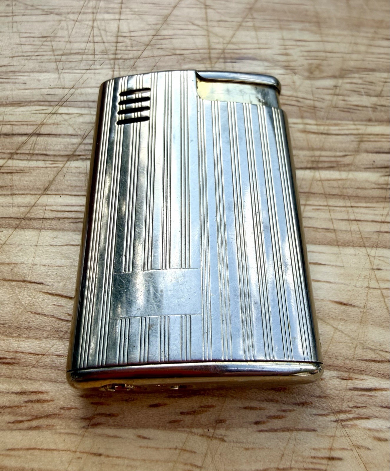 Colibri Vintage Gold Tone Pocket Lighter with Striped Pattern Striped Design USA