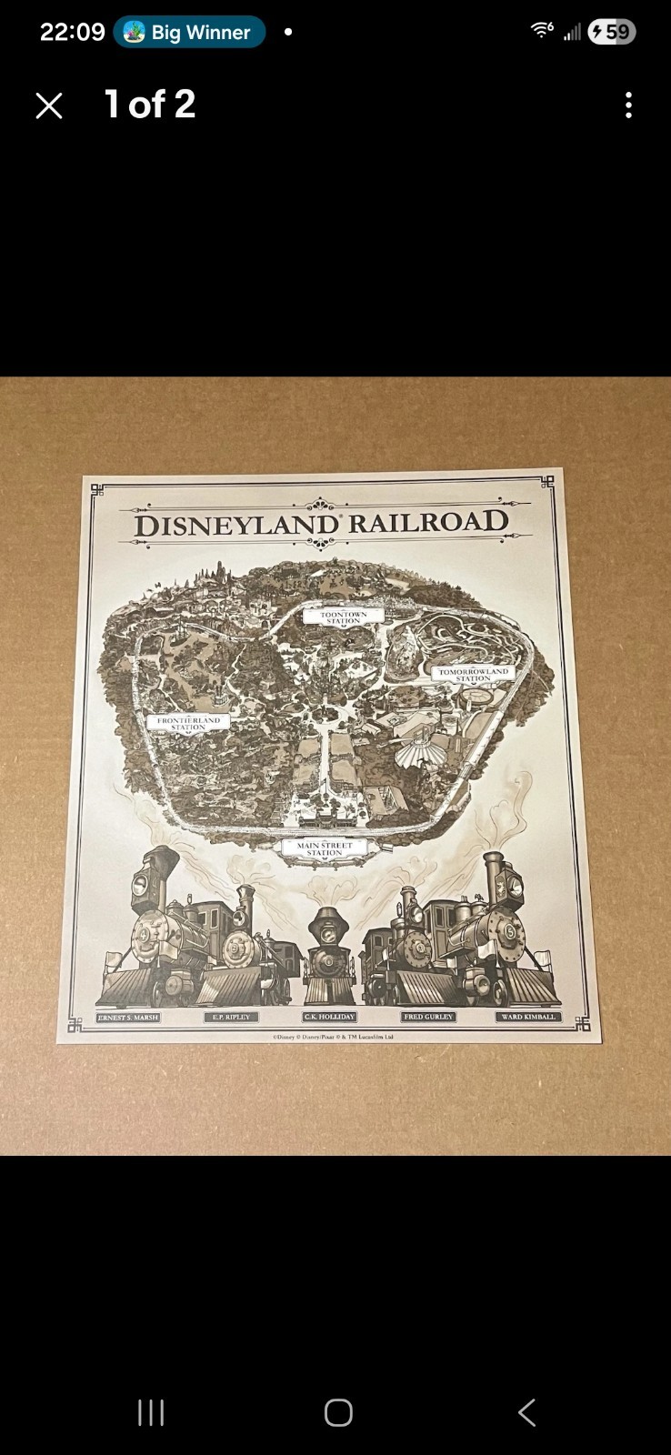 Disneyland RARE Railroad train map, Unframed, limited tour poster. (Try This )