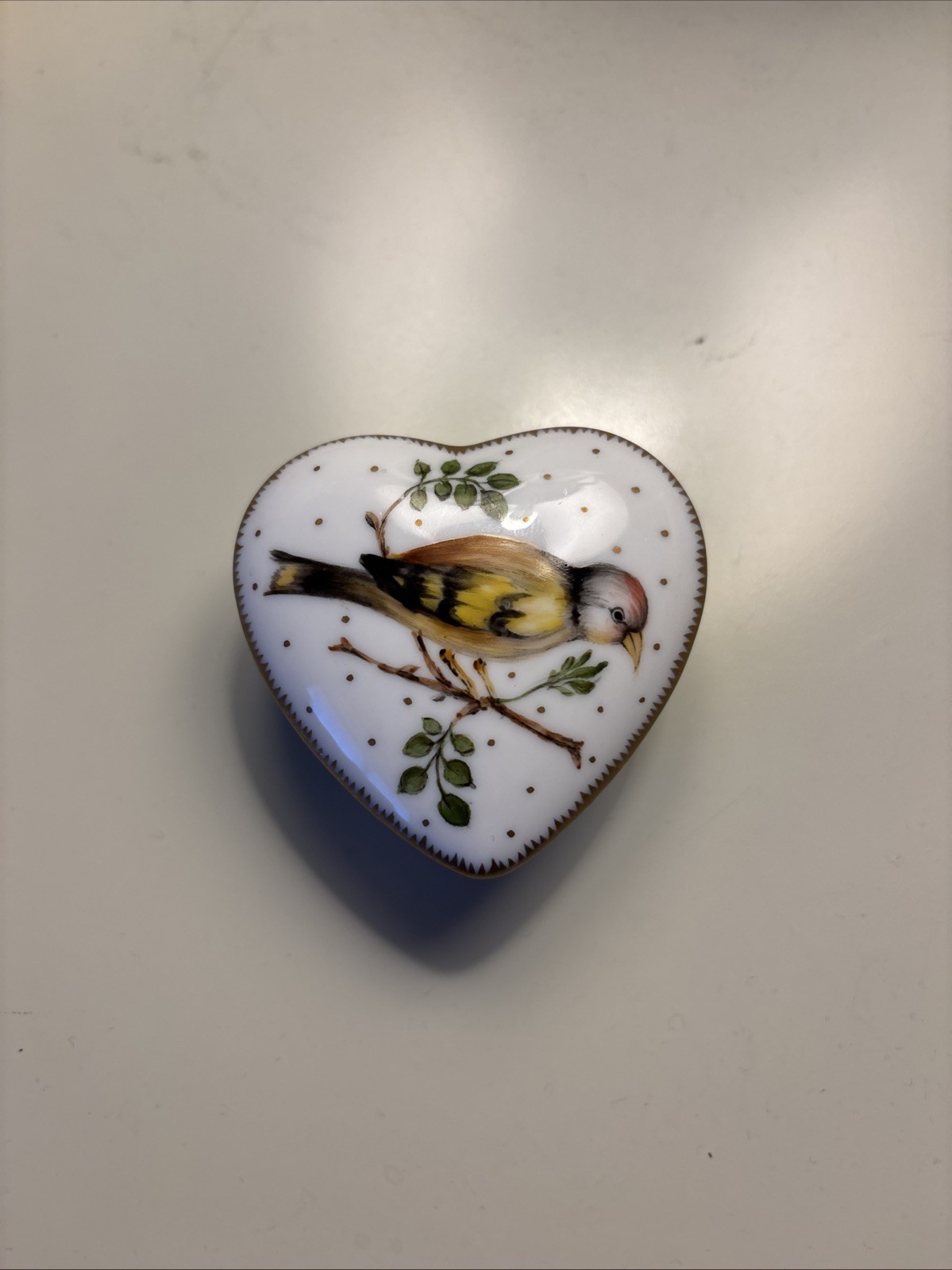 Vintage Anna Weatherley Designs Bird on Branch Heart Shaped Porcelain Box