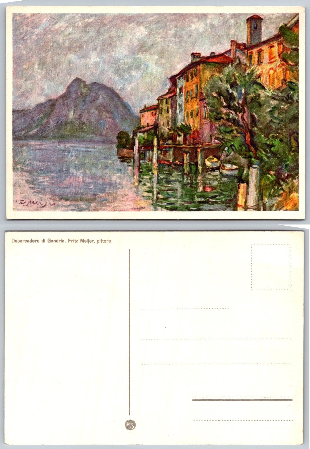 Gandria Lake Lugano Switzerland Art Postcard Fritz Meijer Painting c.1910s Gandria Lake Lugano Switzerland Art Postcard Fritz Meijer Painting c.1910s