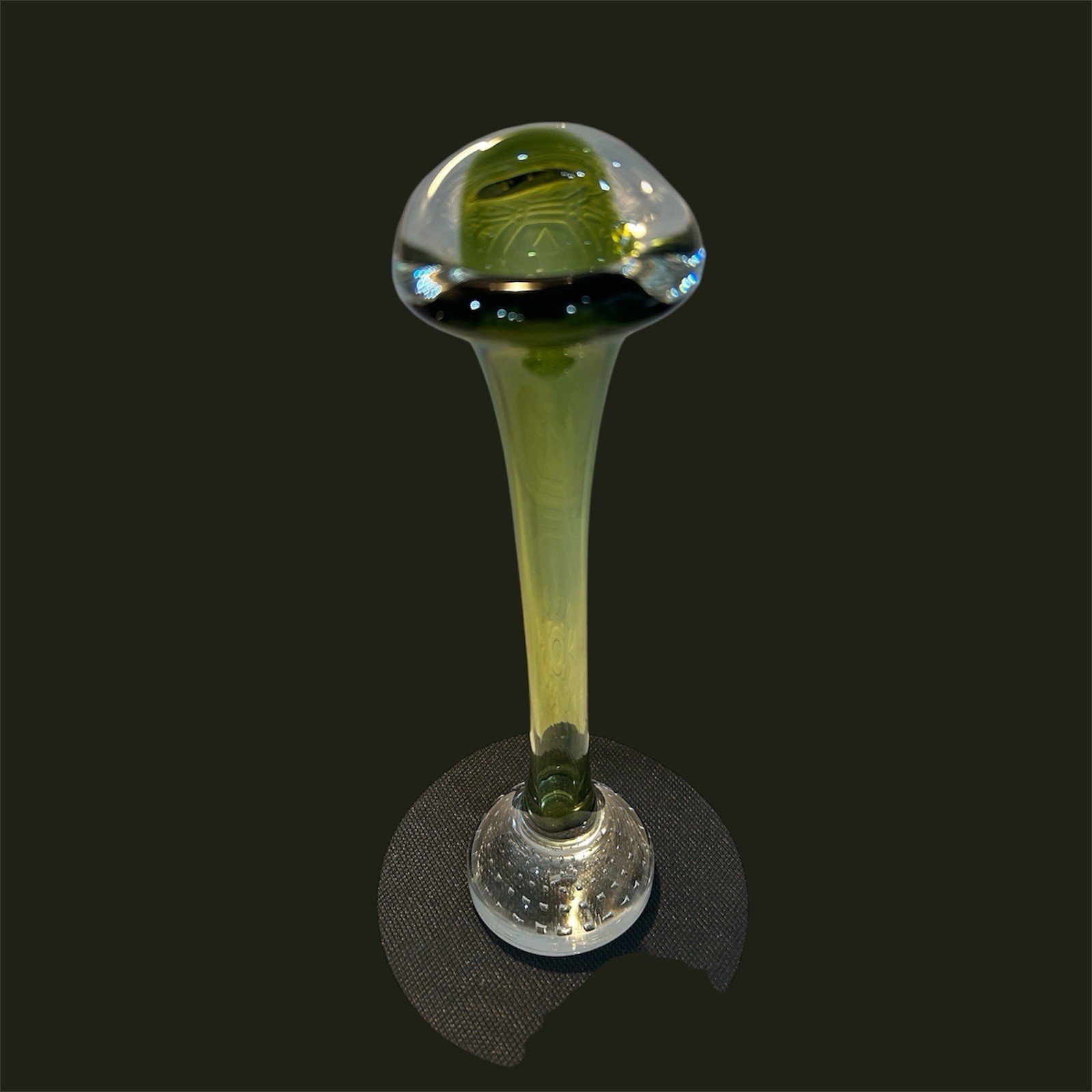 VTG Aseda Glasbruk Jack In The Pulpit Green Glass Bubble Base Bud Vase 10”in