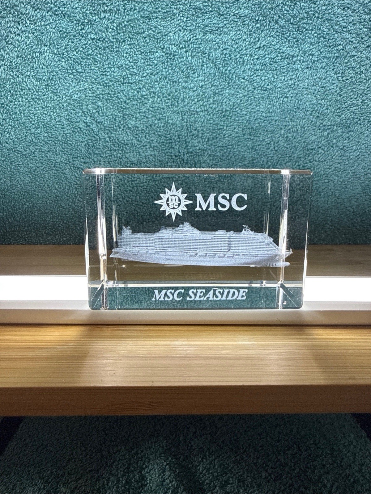 MSC Seaside Cruise Ship Optic Glass Crystal 3D Cube 2x2x3\
