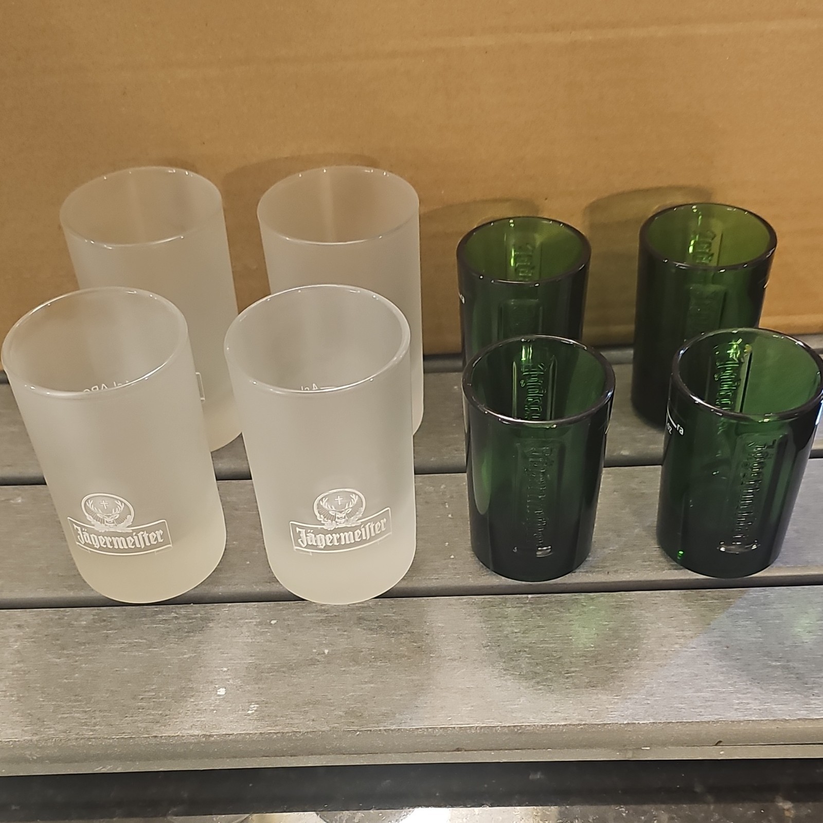 Jägermeister Set of 8 Shot Glasses Frosted & Green Distillery Theme
