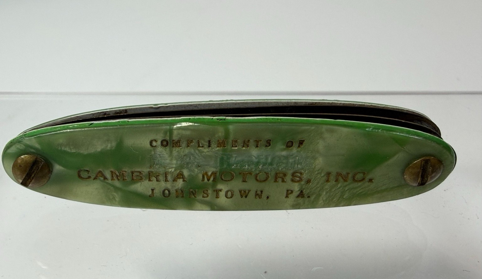 Vintage Cambria Motors Johnstown PA Green Advertising Folding Key Holder