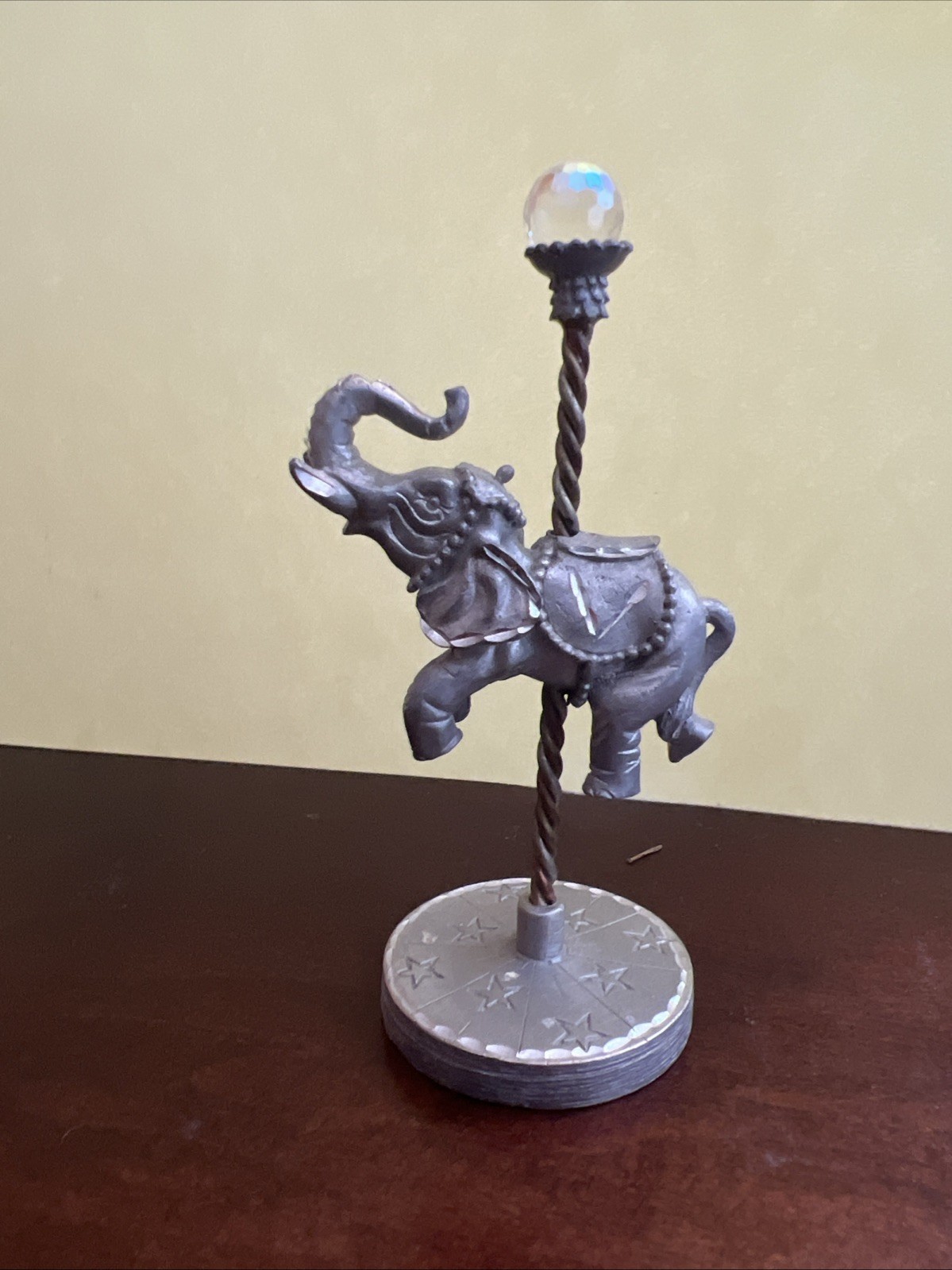 Vintage 1994 Miniature Spoontiques Pewter Carousel Elephant w/ Crystal 3.75