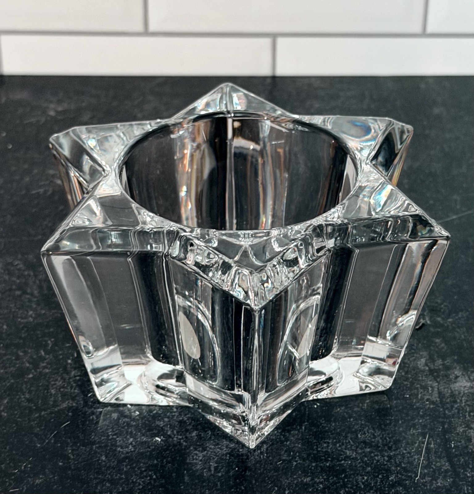 Crystal six point star Tea-light Votive Candle Holder  Heavy Crystal