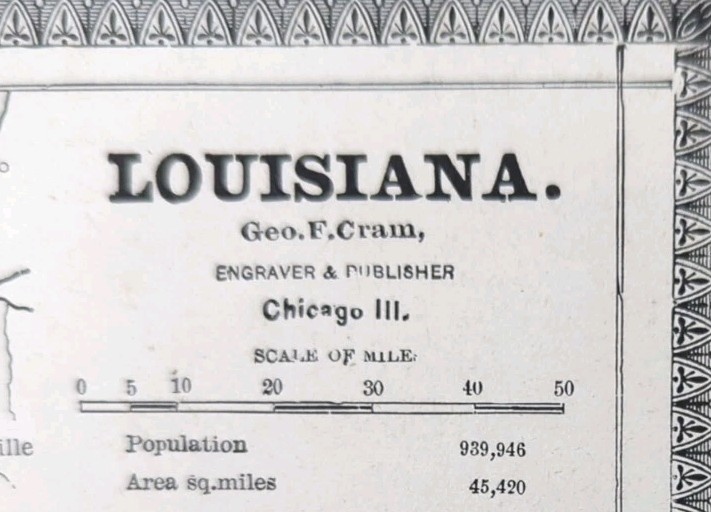 Vintage 1883 LOUISIANA Map 13