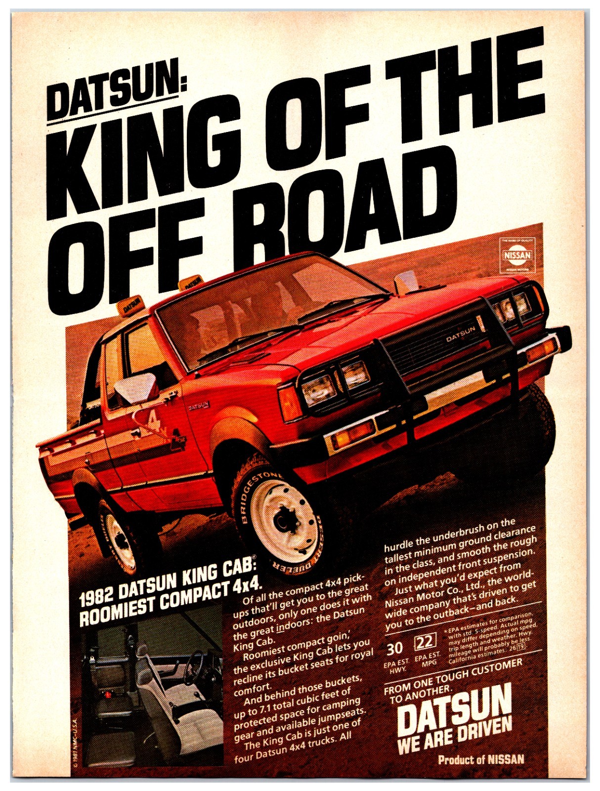 1981 Datsun 4x4 Pickup Trucks Original Print Ad (8in x 11in) Advertisement