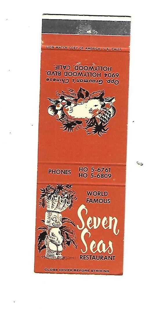 Seven Seas Tiki Restaurant - Hollywood, CALIF.   Matchcover   World Famous Tiki