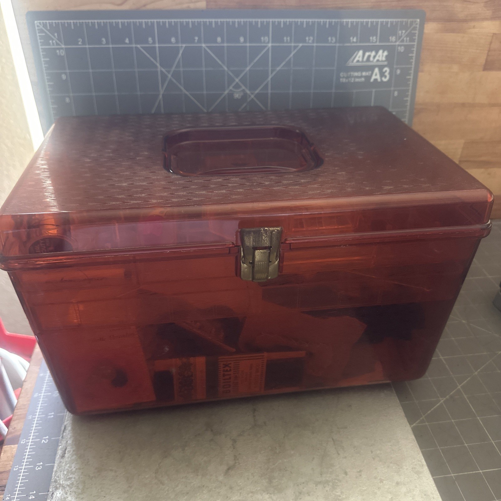 Vintage Wilson 1960s Amber Plastic Wil-Hold Sewing Box Caddy With (2) Trays USA