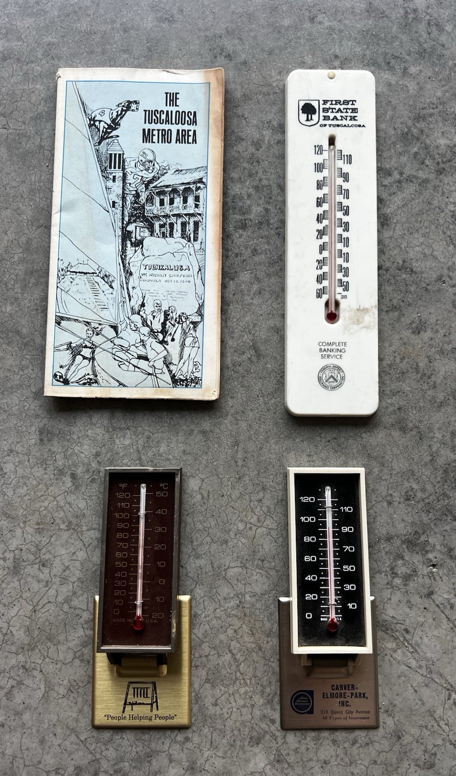 Vintage Tuscaloosa Alabama City Map And Obsolete Bank Thermometers