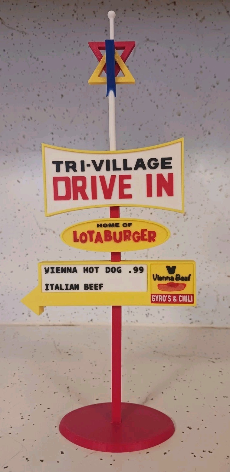 Tri-Village DRIVE IN Custom 3d Printed Miniature Sign. UPDATED w/STAR and ARROW. Tri-Village DRIVE IN Custom 3d Printed Miniature Sign. UPDATED w/STAR and ARROW.