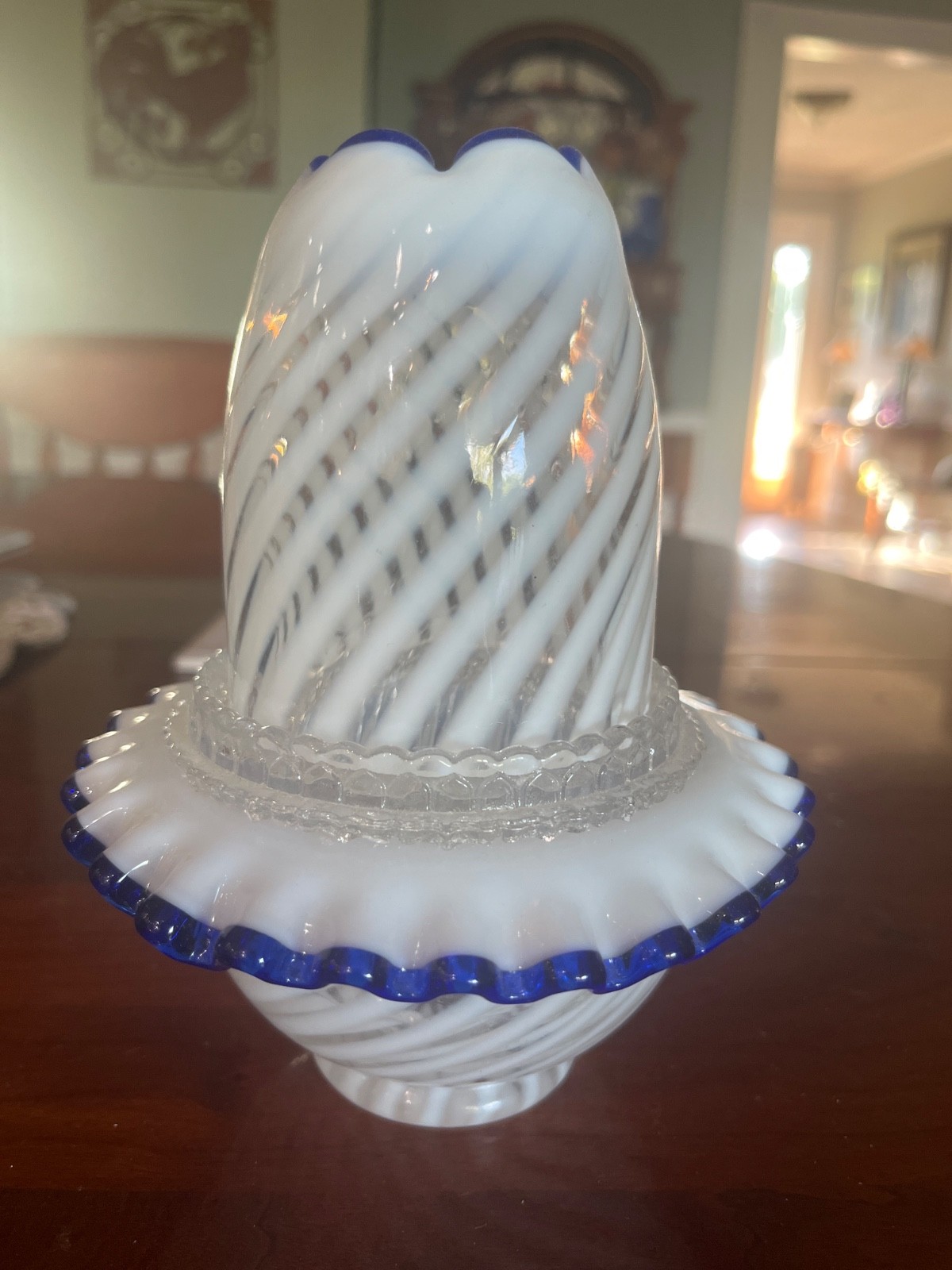 fenton blue ridge spiral optic 3 piece fairy lamp. excellent condition Gorgeous