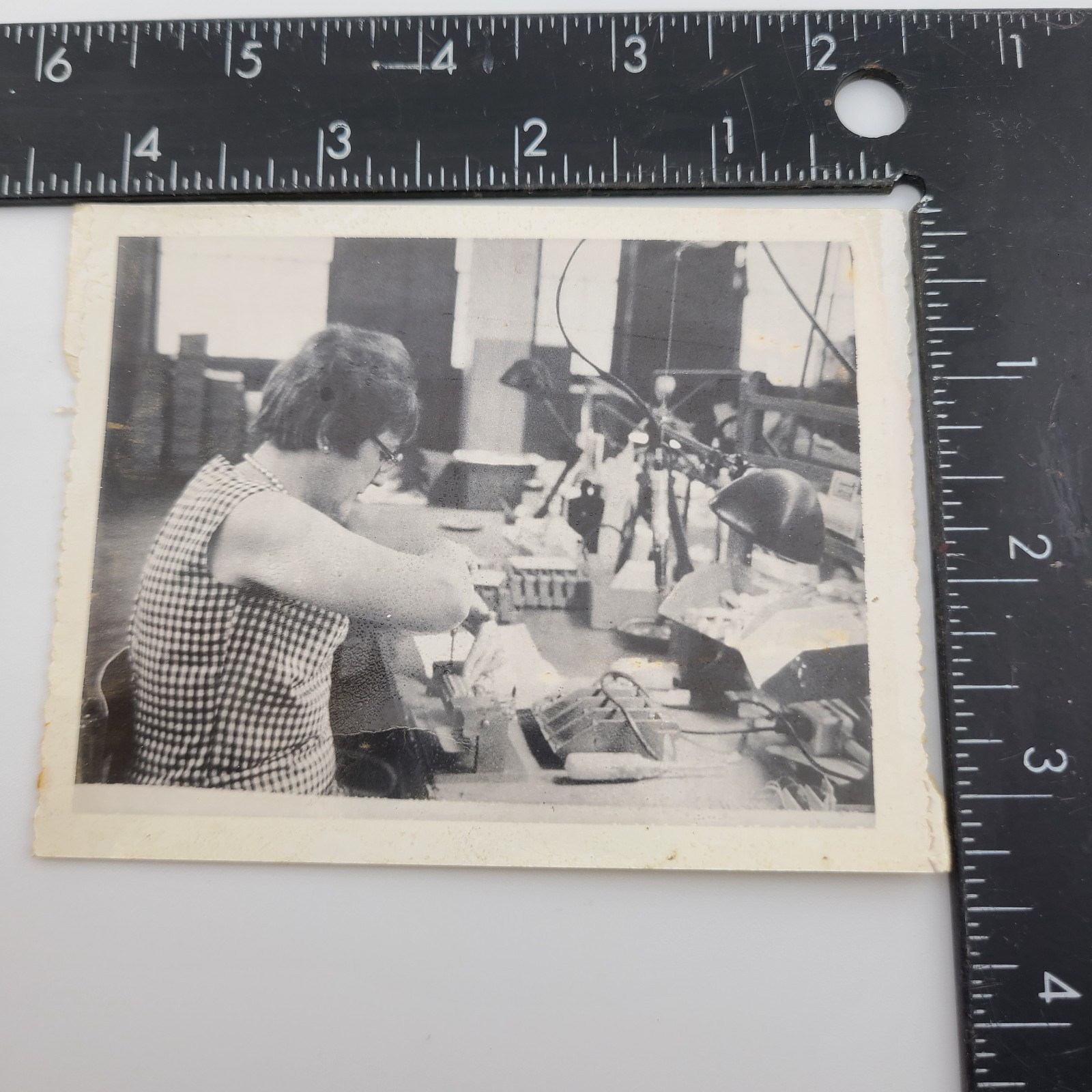 Woman Working Technician Tools Lab Work Snapshot Worker 1950s Vintage Photo Woman Working Technician Tools Lab Work Snapshot Worker 1950s Vintage Photo
