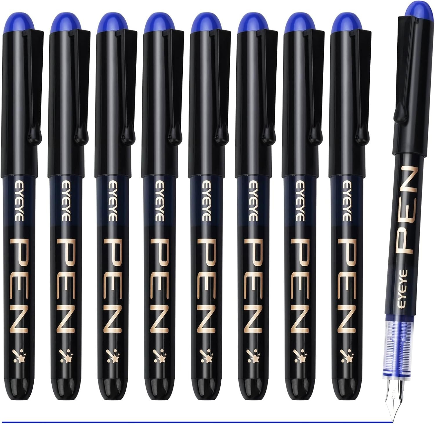Disposable Fountain Pens Fine , 9 Pack Blue Fountain Pens for Writing