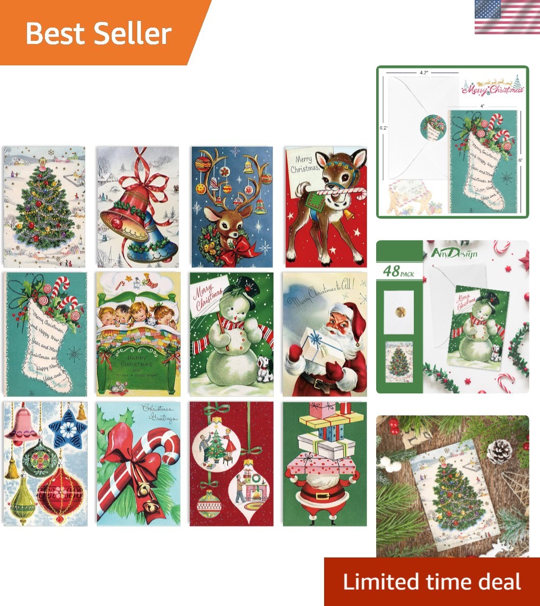 Anydesign 48 Pack Christmas Holiday Greeting Cards Assortment Vintage