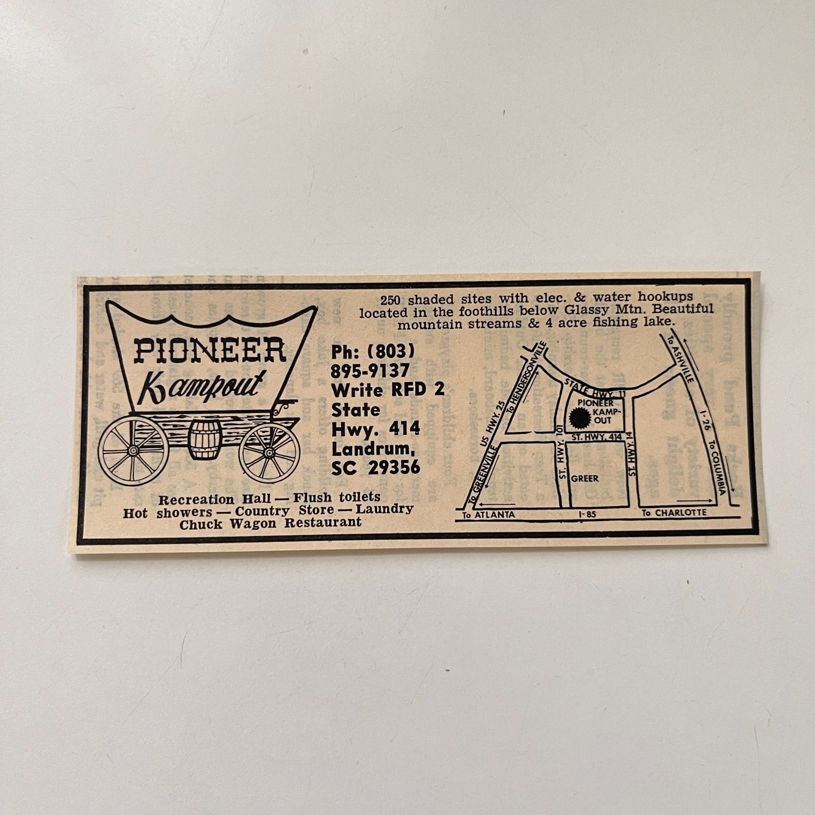 Pioneer Kampout Recreation Hall Country Store Landrum SC 1974 Ad TAK6-M20
