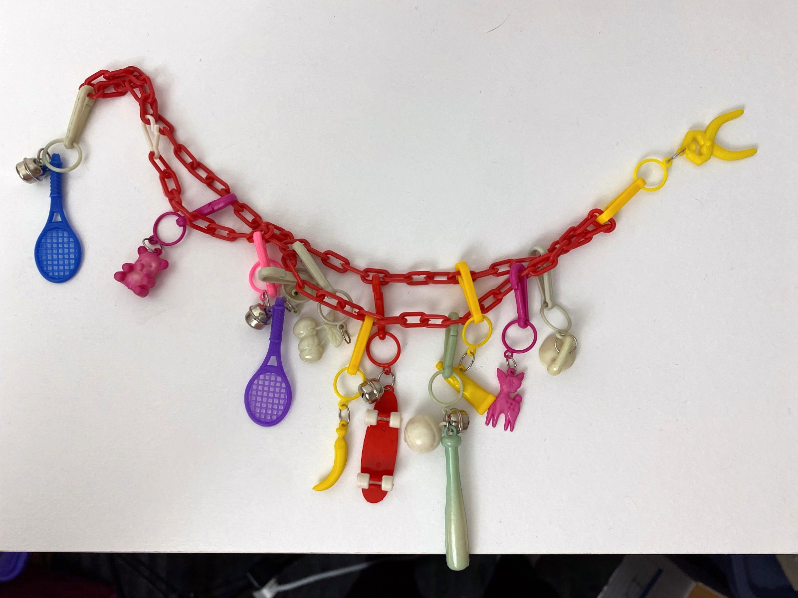 Vintage 1980s Plastic Charm Necklace Red Chain Loaded Charms Taiwan