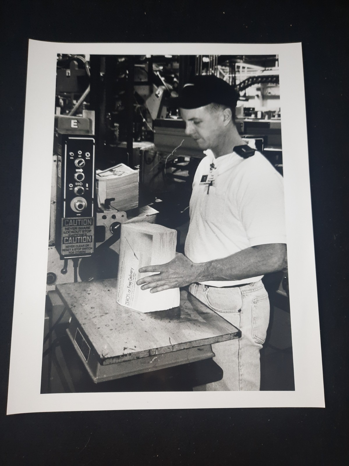 Vintage Industrial Printing Press Factory Worker Black & White Photo Print