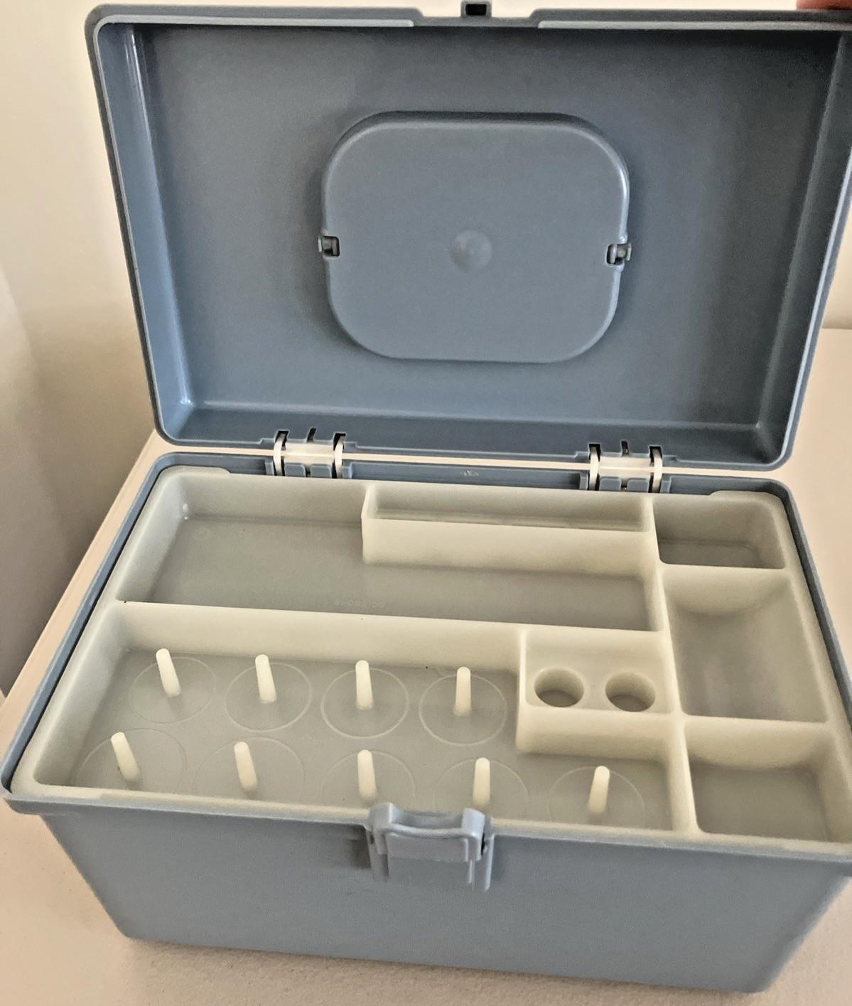 Vintage 1970's Retro Wilson Wil-Hold Baby Blue Plastic Sewing Box with Tray