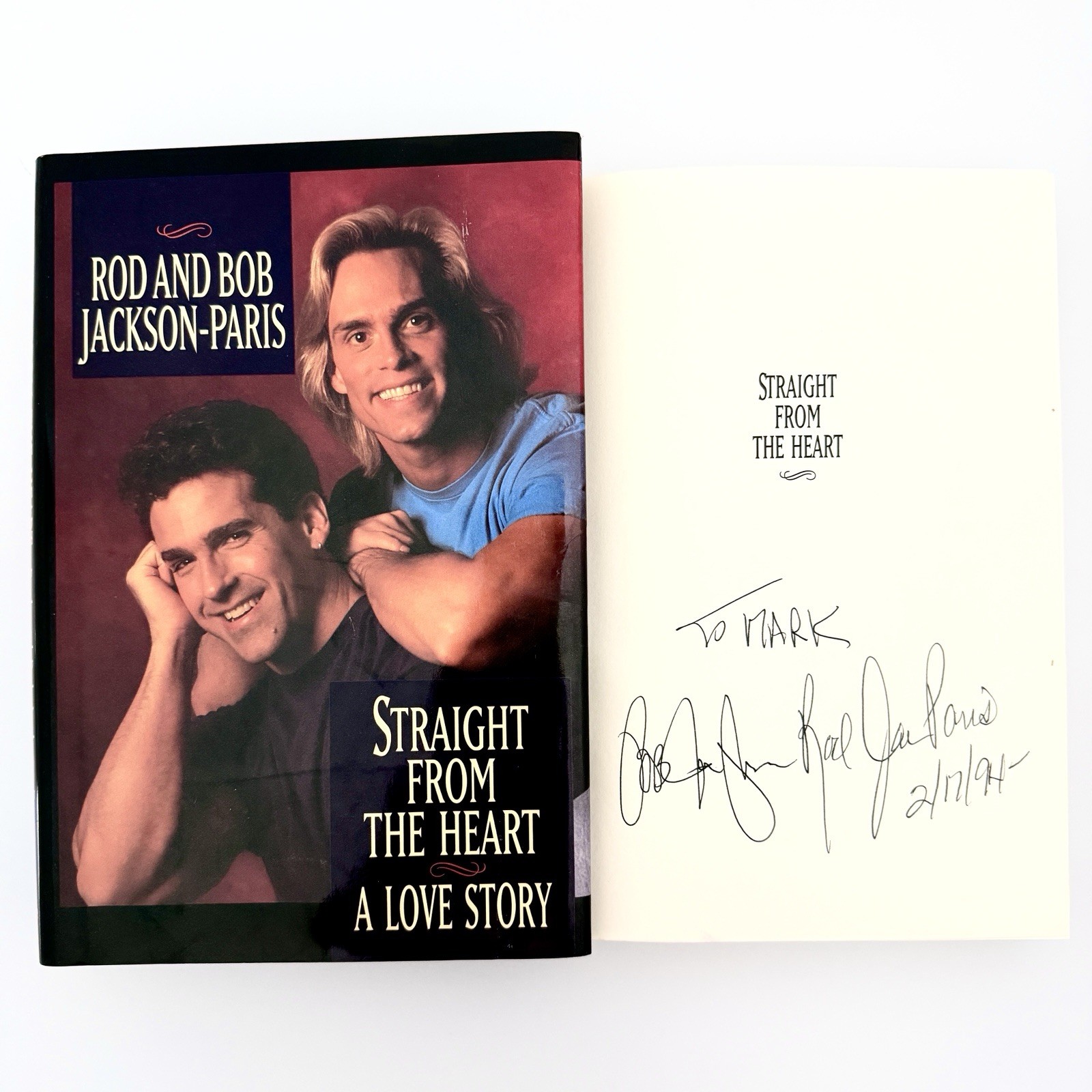 Rod Jackson Bob Paris SIGNED Straight From The Heart Gay Love Story 1st 1994