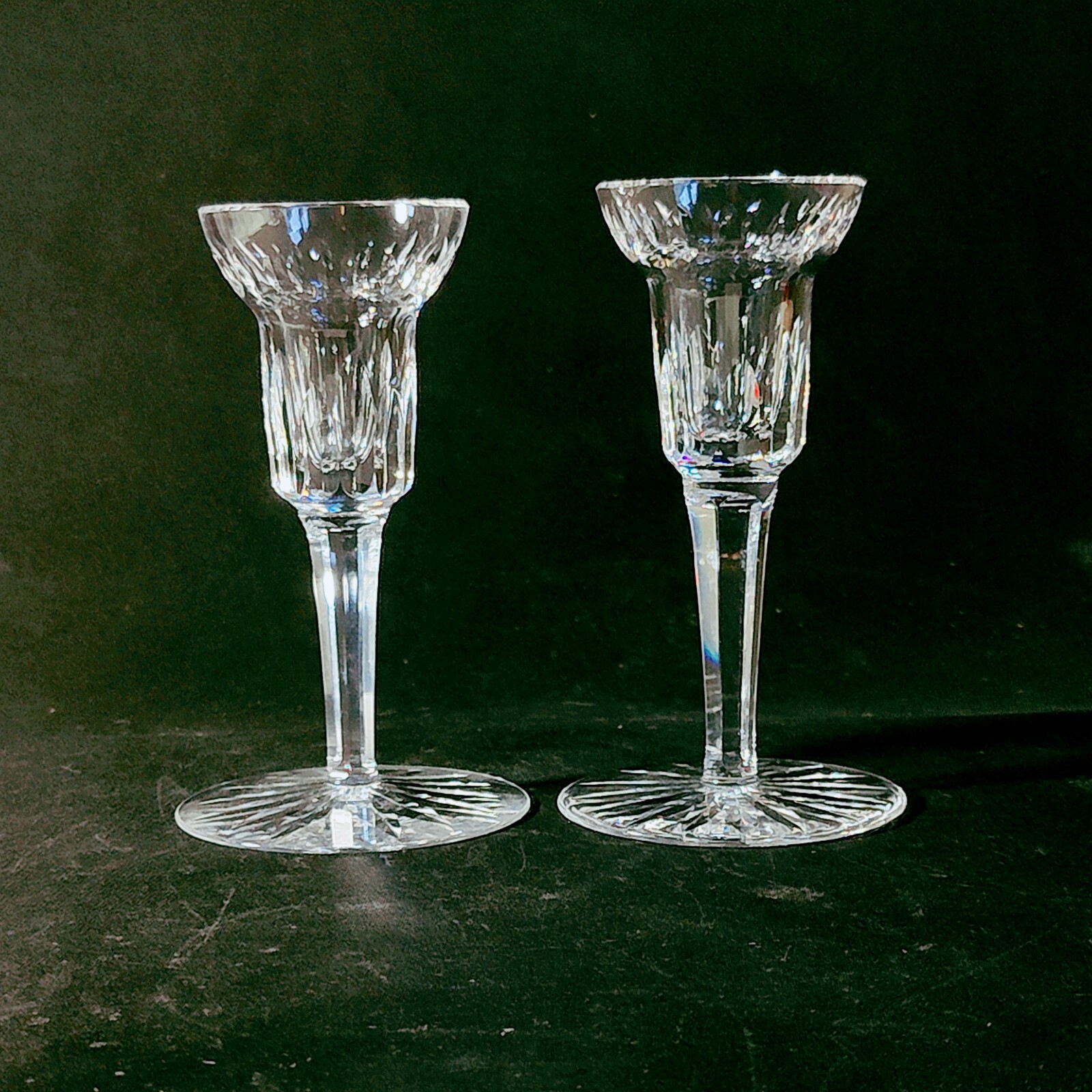 WATERFORD 24 CUT CANDLE HOLDERS, Cut Lead Crystal, 5 5/8