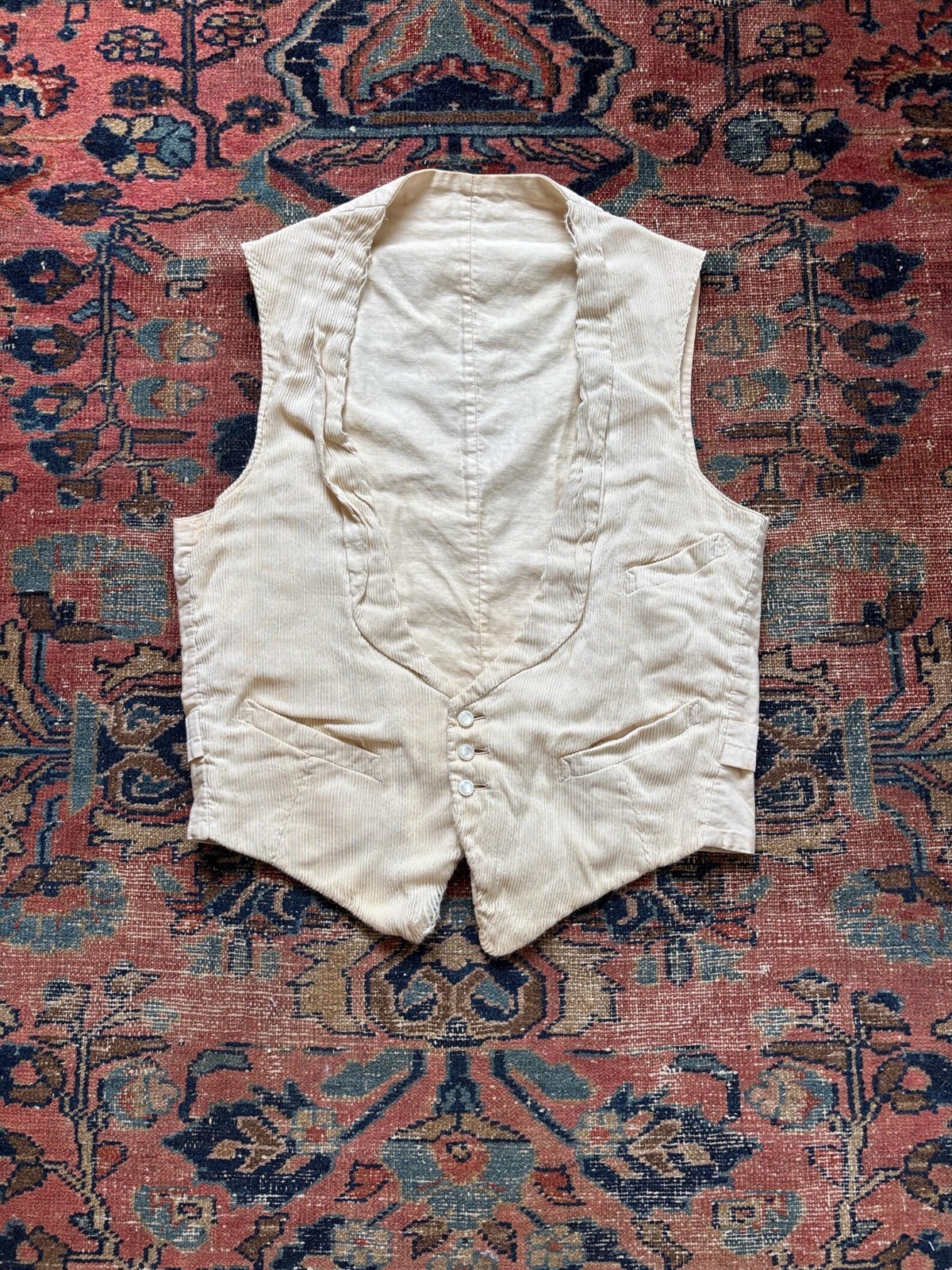 Antique 1910\'s 1920s Cotton Ivory Vest Mother of Pearl Buttons Small Medium