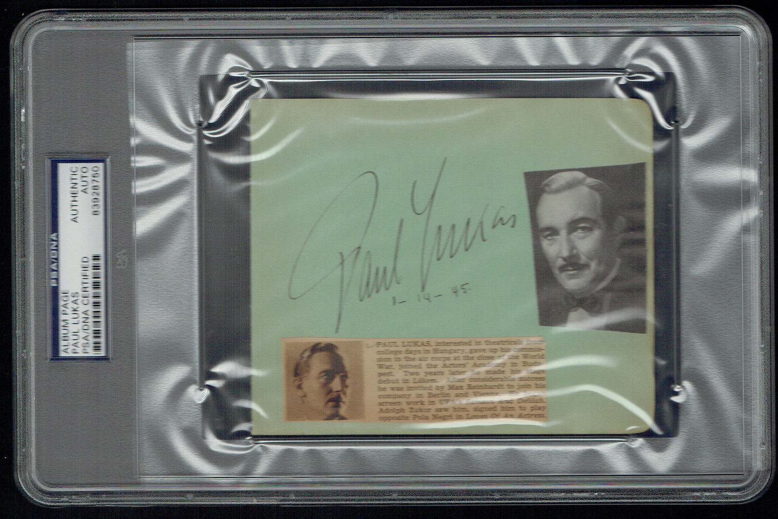 Paul Lukas (d. 1971) signed autograph 4.5x5.5 cut Watch on the Rhine PSA Slabbed Paul Lukas (d. 1971) signed autograph 4.5x5.5 cut Watch on the Rhine PSA Slabbed