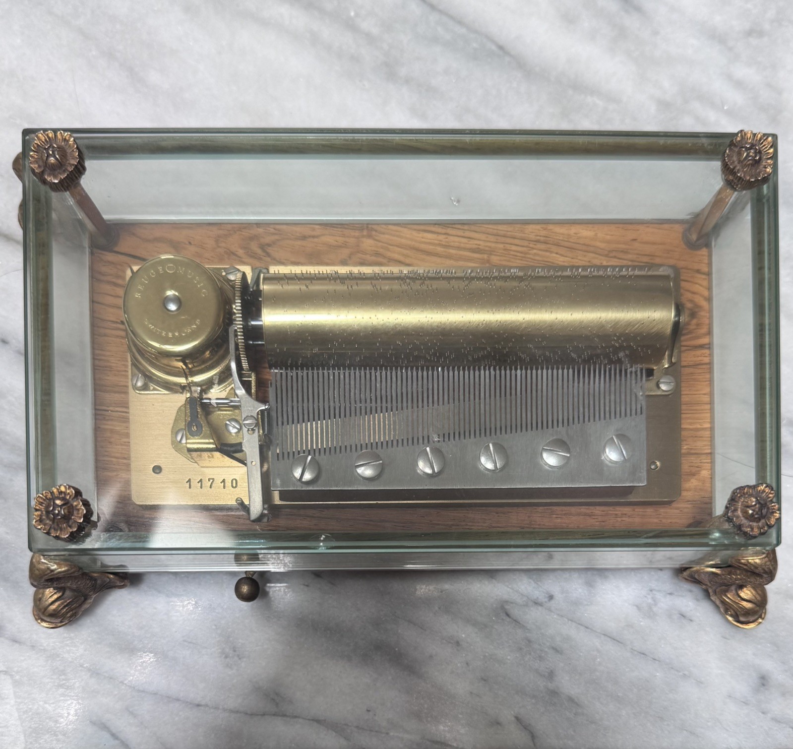 Reuge Music Box CH 3/72 Phantom of the Opera 72 Note Glass Case Dolphin Feet