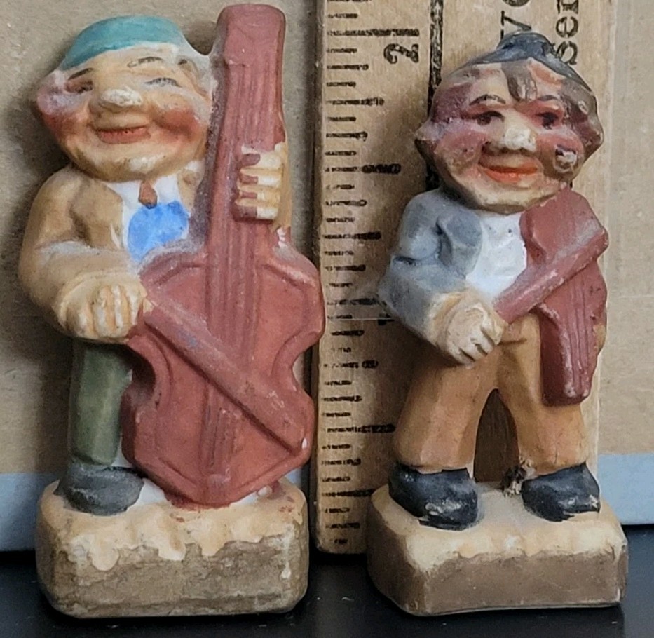 Vintage Two Men Playing Instruments Pair Of ceramic figurines MADE IN JAPAN