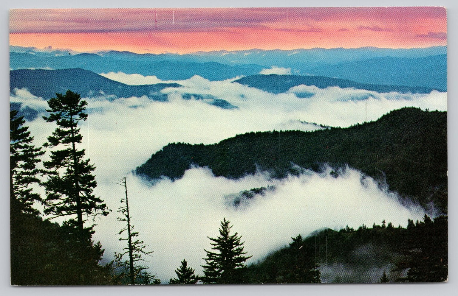 Great Smoky Mountains NP TN Clingmans Dome Highway Sunrise Postcard 1961