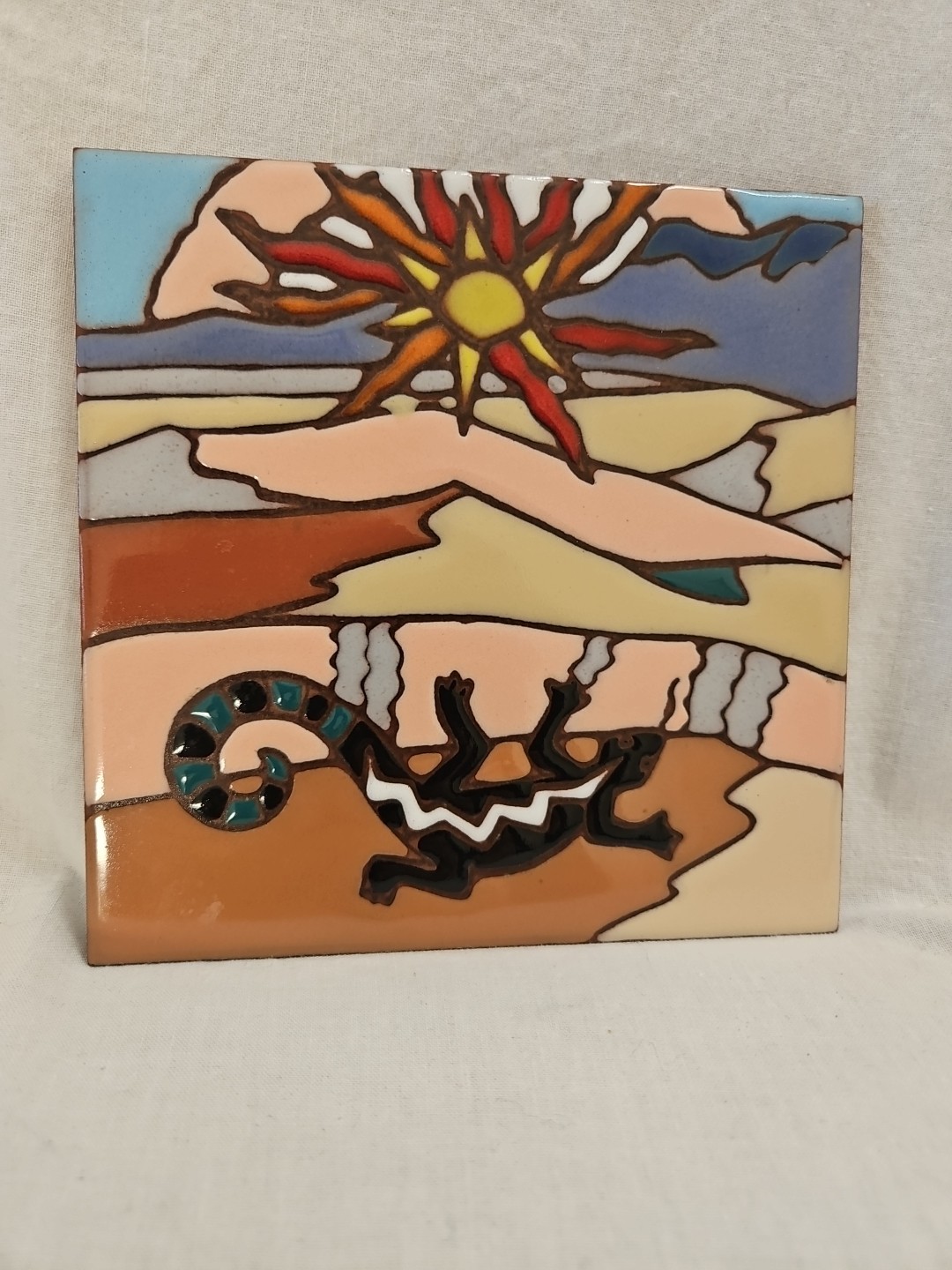 Vintage Earthtones Gecko Ceramic Clay Tile Made In Tucson Arizona 6