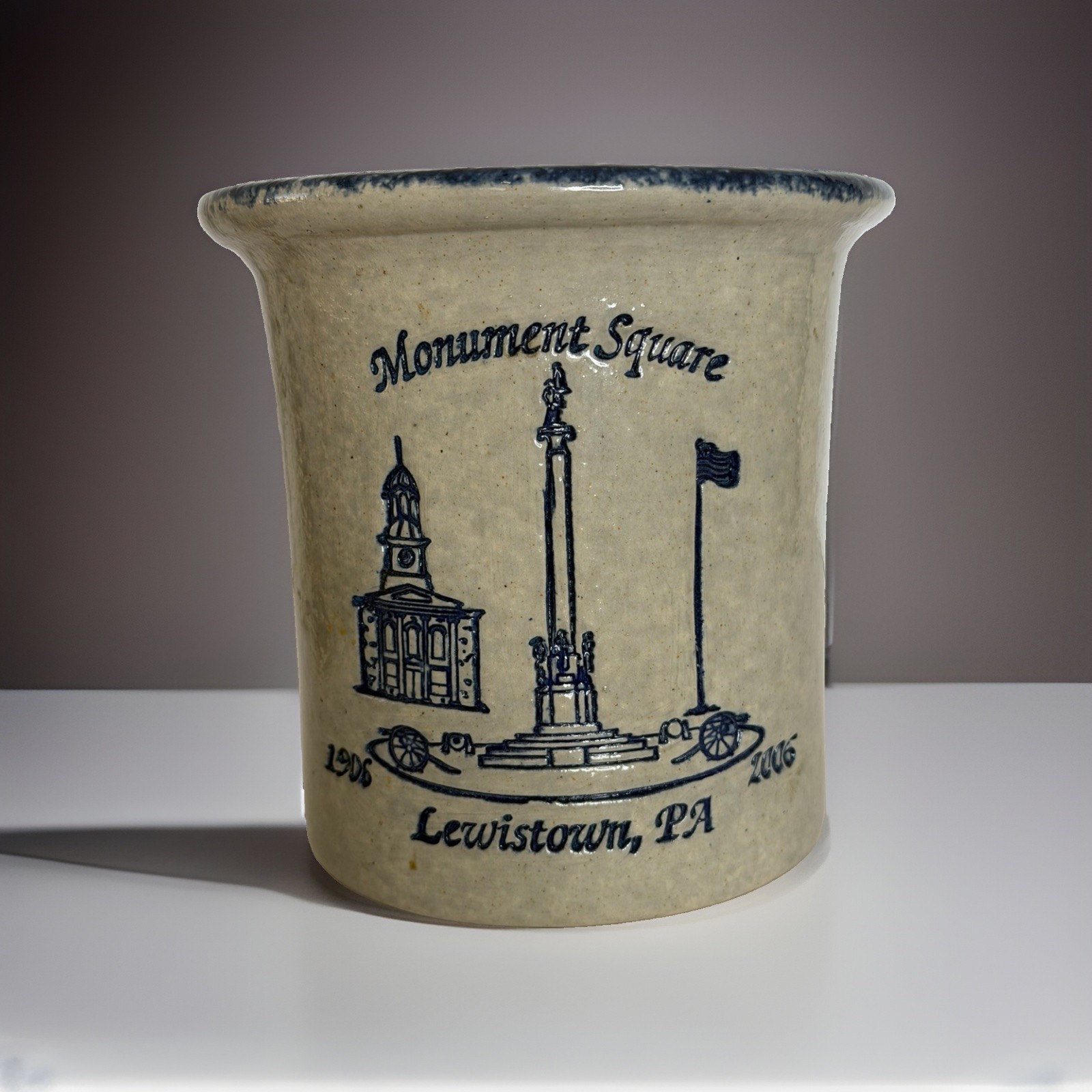 Salt Glaze Stoneware Crock Bujno Pottery Lewistown PA Monument Square 100 Years