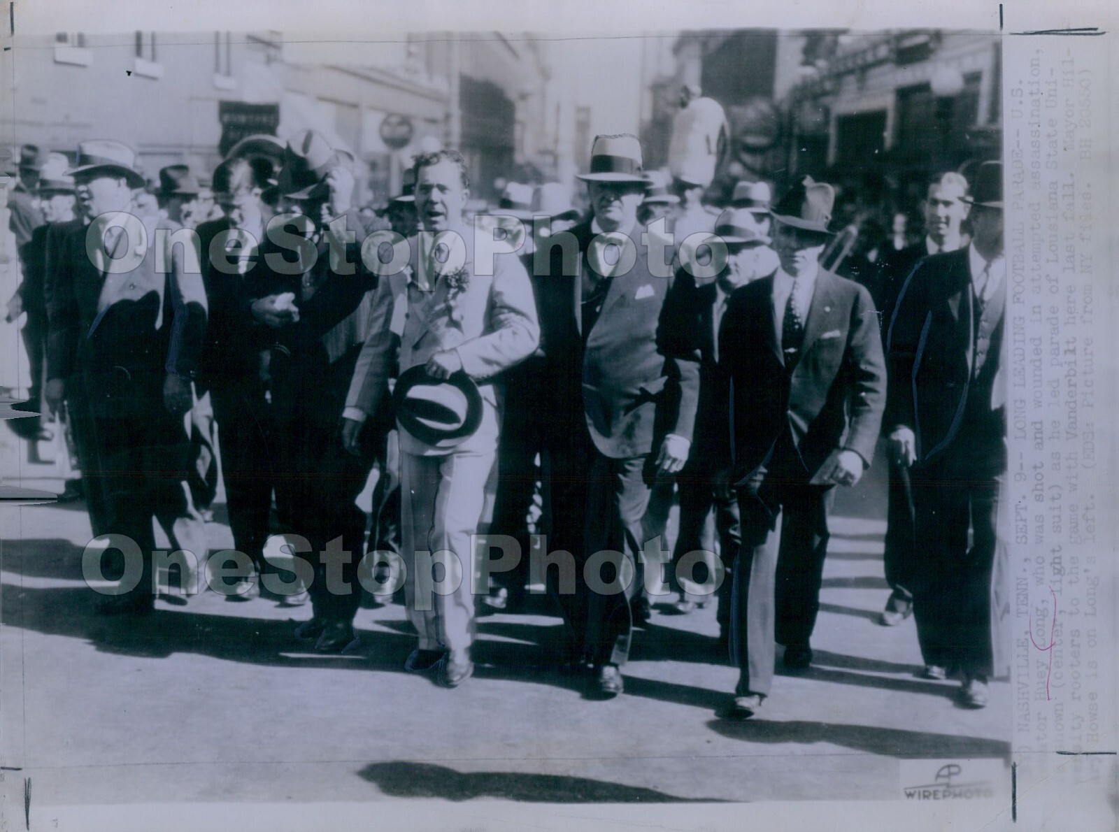 1935 Senator Huey Long Leading LSU Parade w/Mayor Howse Press Photo