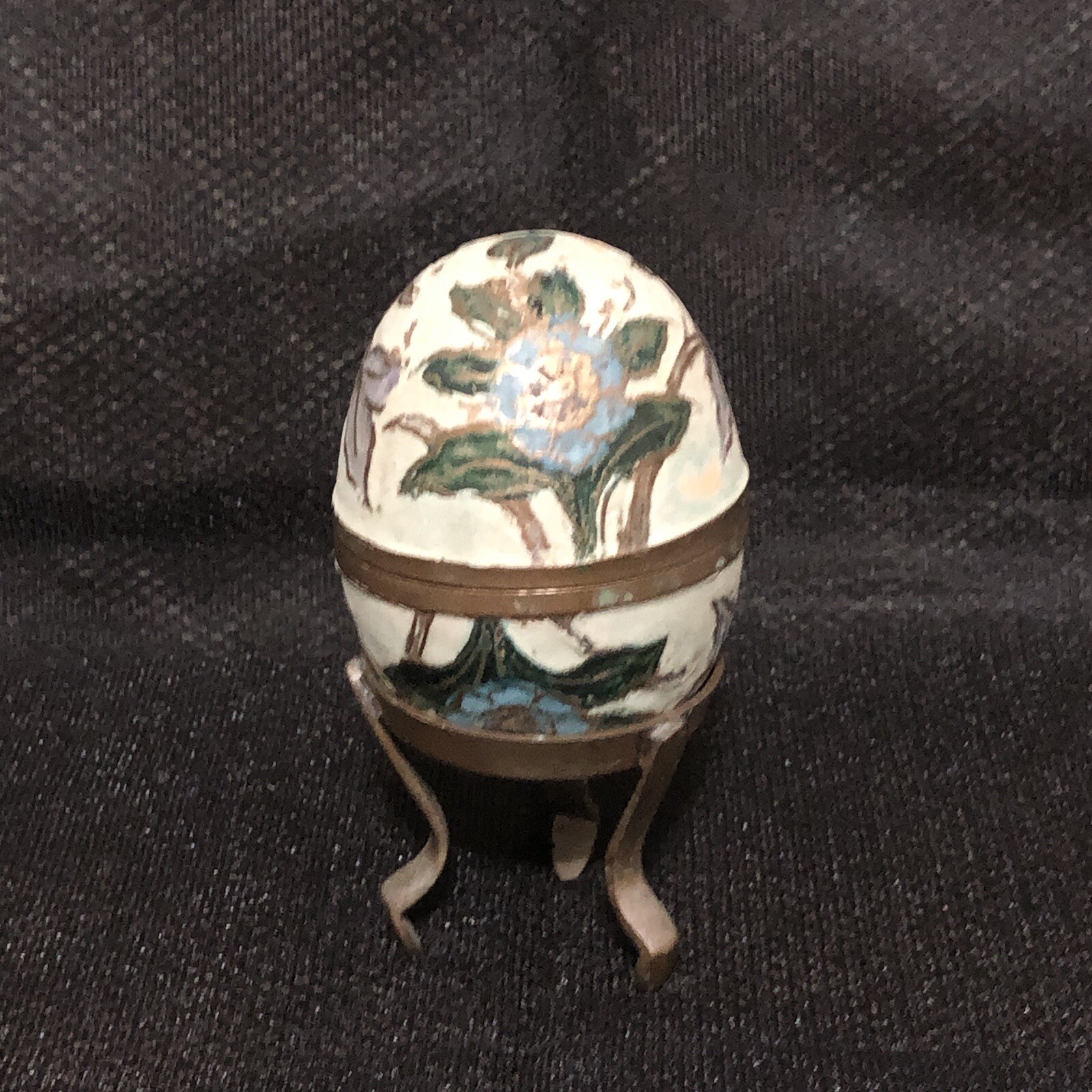 Vintage Enameled Trinket Box Brass Egg on Stand Made in India