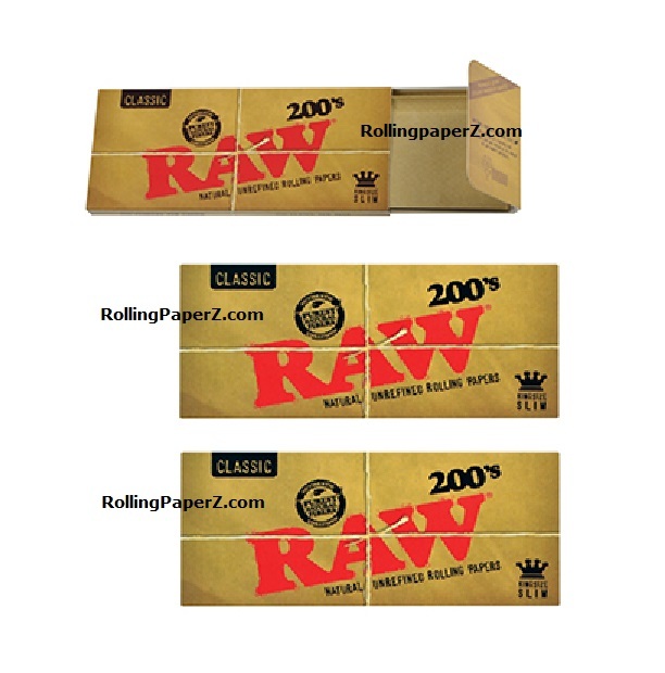 3X PACKS RAW 200\'s Classic KING SIZE SLIM - FLAT PACK - Uncreased Rolling papers